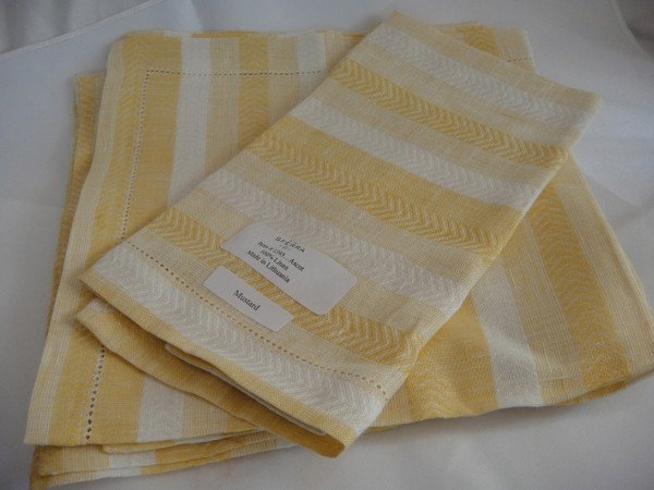 Ascot Four Hemstitched Linen Dinner Napkins by Sferra Mustard New 