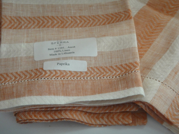 Ascot Set of Four Hemstitched Dinner Napkins by Sferra Paprika New 
