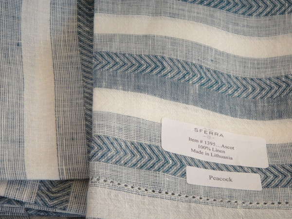 Ascot Four Hemstitched Linen Dinner Napkins by Sferra Peacock New 