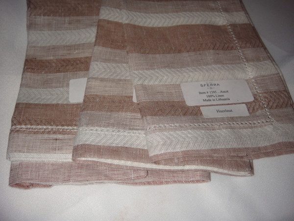 Ascot Four Hemstitched Linen Dinner Napkins by Sferra Hazelnut New 