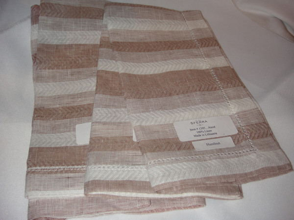 Ascot Four Hemstitched Linen Dinner Napkins by Sferra Hazelnut New 