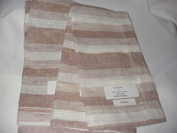 Ascot Four Hemstitched Linen Dinner Napkins by Sferra Hazelnut New 