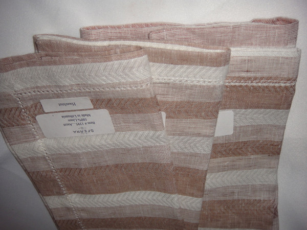 Ascot Four Hemstitched Linen Dinner Napkins by Sferra Hazelnut New 