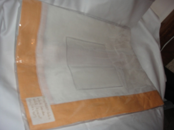 Sferra Filetto White Apricot  Color Block Linen Table Runner New 15 X 90 