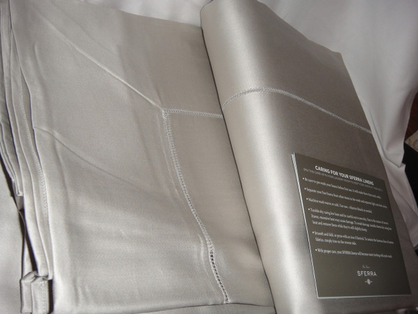 Sferra Giotto Egyptian Cotton Grey Queen Flat  Sheet Luminous Sateen  New