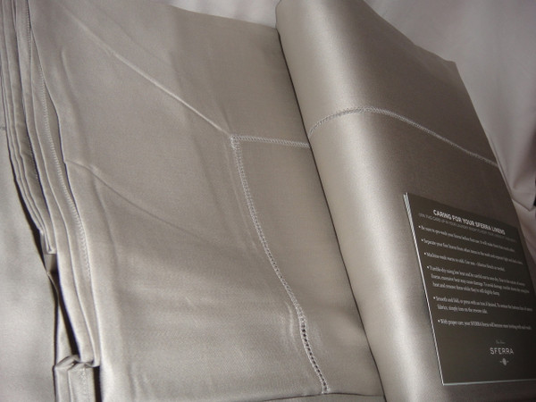 Sferra Giotto Egyptian Cotton Grey Queen Flat  Sheet Luminous Sateen  New