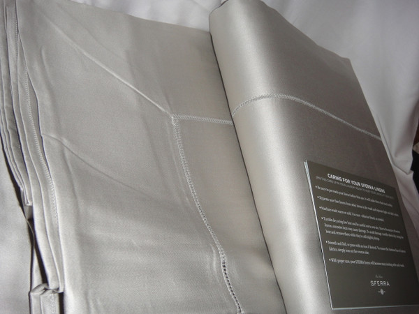 Sferra Giotto Egyptian Cotton Grey Queen Flat  Sheet Luminous Sateen  New