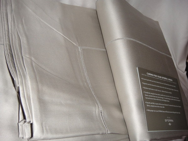 Sferra Giotto Egyptian Cotton Grey Queen Flat  Sheet Luminous Sateen  New