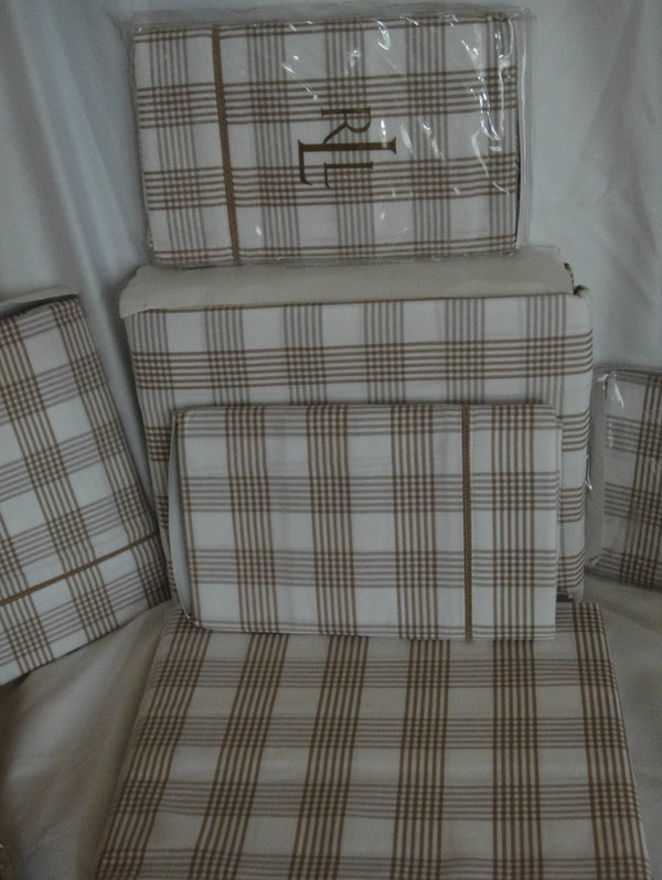  Ralph Lauren Suite Glen Plaid Camel White Queen Duvet cover Set New 