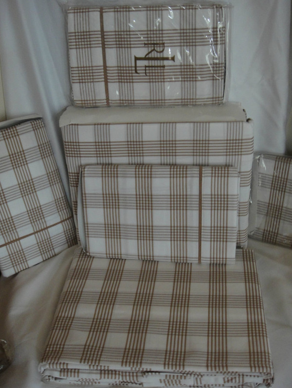  Ralph Lauren Suite Glen Plaid Camel White Queen Duvet cover Set New 