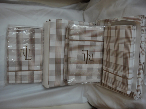  Ralph Lauren Suite Glen Plaid Camel White Queen Duvet cover Set New 