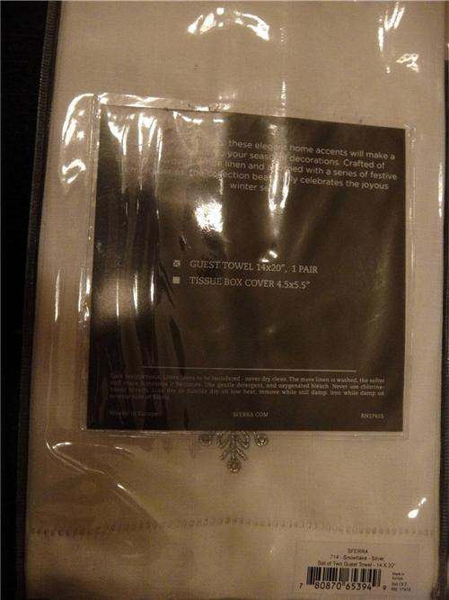 Sferra Snowflake Silver Guest Towels 14 x 20 Linen Set of (2) New