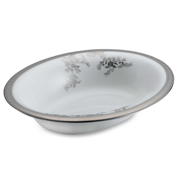 Wedgwood Vera Lace-Platinum 9" Oval Vegetable Bowl, Fine China Dinnerware