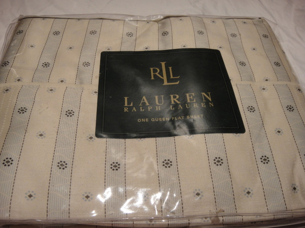 Ralph Lauren Indochine Linen Cream Blue Linen King Duvet Cover Set