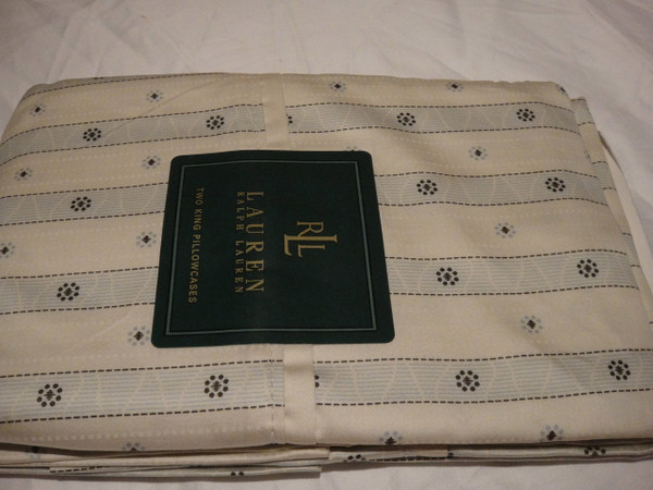 Ralph Lauren Indochine Linen Cream Blue Linen King Duvet Cover Set