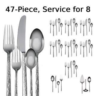 Wedgwood Vera Wang Hammered 18/10 stainless 47 pc Flatware set for 8 