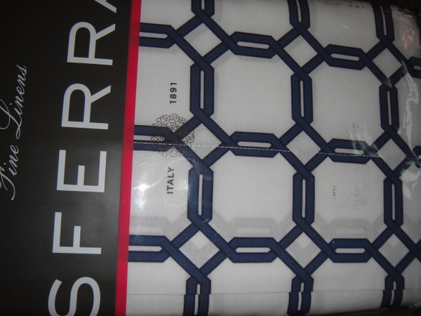 Sferra Barrington King Sham White Navy Blue New