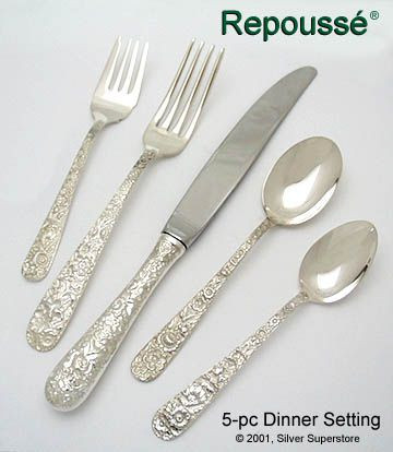 Kirk Stieff Repousse Sterling Silver Flatware 5PC Place Setting New