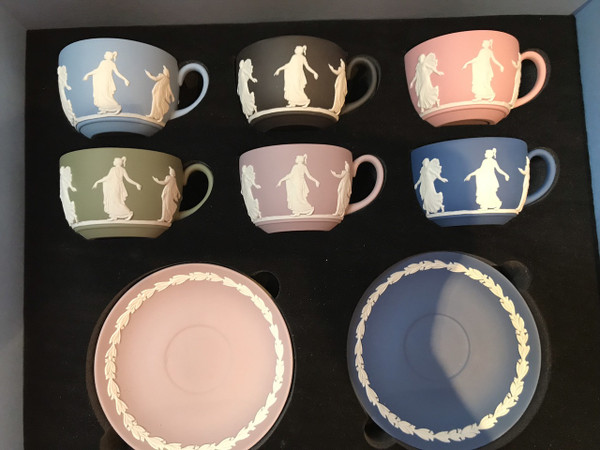 Wedgwood Jasperware Dancing Hours Teacup & Saucer, Set Of 6