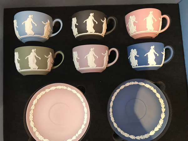 Wedgwood Jasperware Dancing Hours Teacup & Saucer, Set Of 6