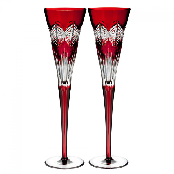 2018 Times Square Ruby Flute Pair  By Waterford For Serenity
