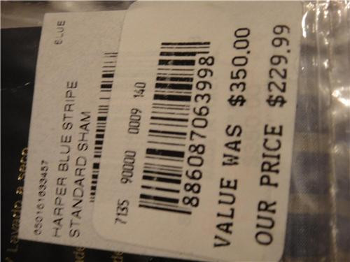 Ralph Lauren Harper Silk Blue Stripe Standard Sham Set of (2) Italy New