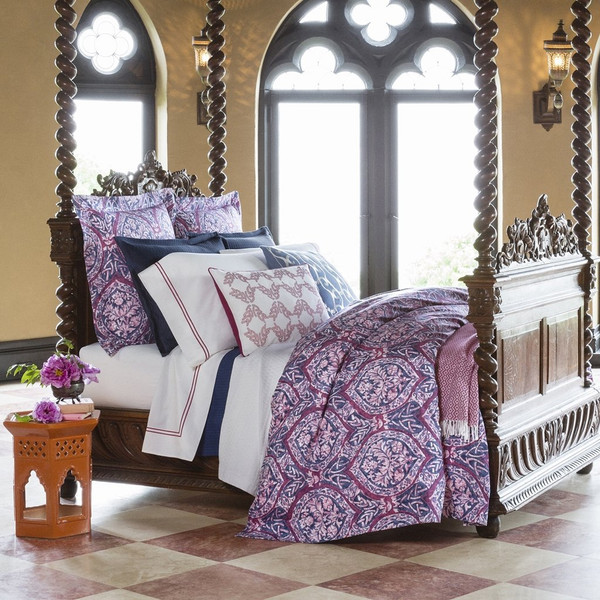 Sferra Rowyn Navy Berry Full Queen Duvet Cover  Set