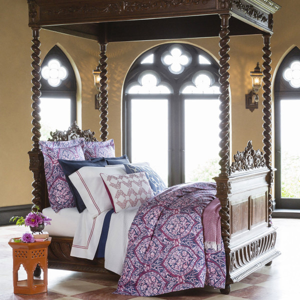 Sferra Rowyn Navy Berry Full Queen Duvet Cover  Set