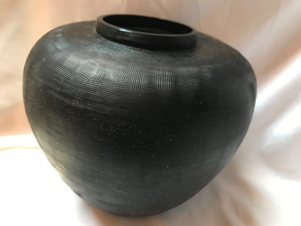 Donna Karan Lenox Artisan Glass, Black, Etched Linear  Round  Vase  8"