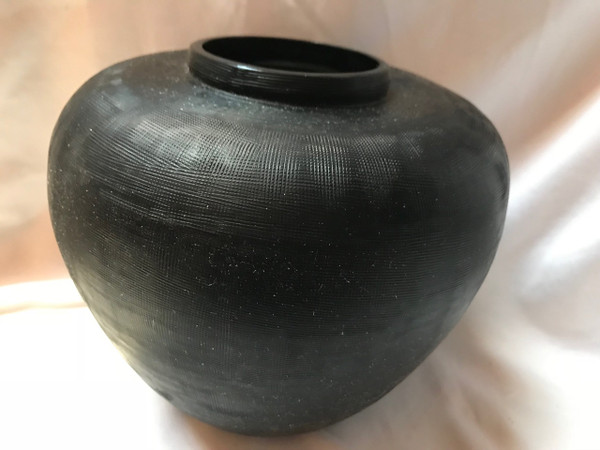 Donna Karan Lenox Artisan Glass, Black, Etched Linear  Round  Vase  8"