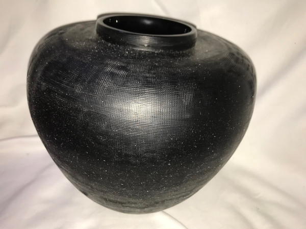 Donna Karan Lenox Artisan Glass, Black, Etched Linear  Round  Vase  8"