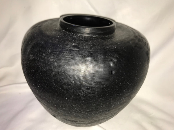 Donna Karan Lenox Artisan Glass, Black, Etched Linear  Round  Vase  8"