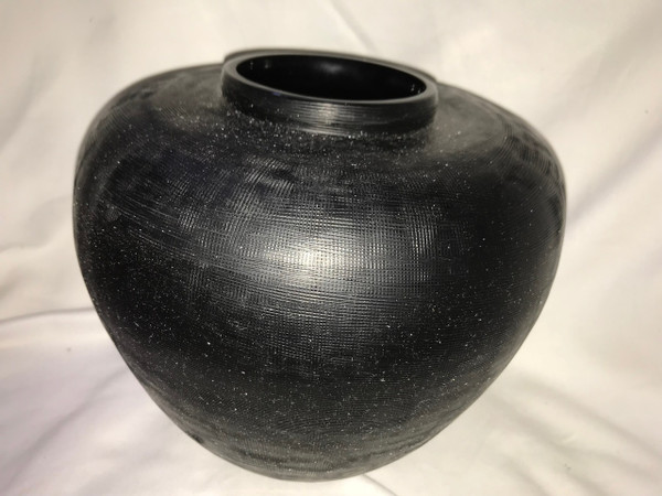 Donna Karan Lenox Artisan Glass, Black, Etched Linear  Round  Vase  8"