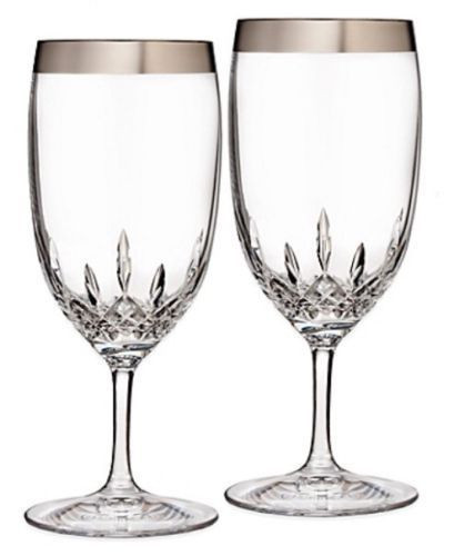 Waterford Lismore Essence Wide Platinum Band Iced Beverage Glass, Set 