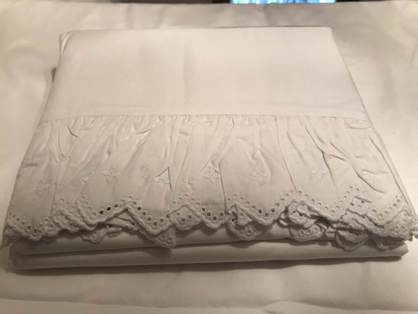 Ralph Lauren Lauren Lace King Flat Sheet White New