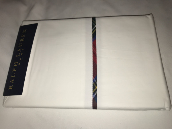 Ralph Lauren Madison Palmer White Tartan Percale King Pillowcases New