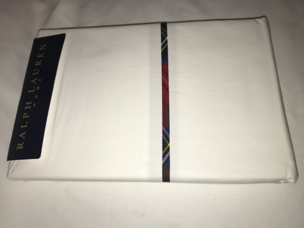 Ralph Lauren Madison Palmer White Tartan Percale King Pillowcases New