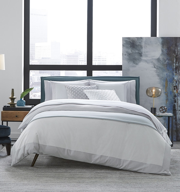 Sferra Casida King Duvet Cover White  Lunar 
