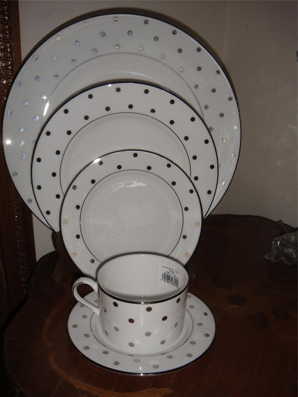 Lenox Kate Spade Larabee Road Platinum Dot 62P China Set  for 12 New