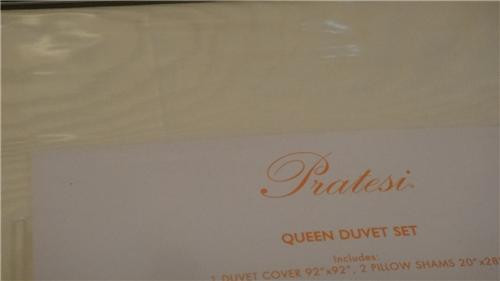 Pratesi Rebus Jacquard Moire Ivory Hemstitch Queen Duvet Cover Set 3PC New 