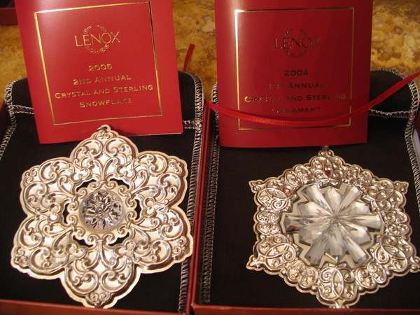Lenox 1ST & 2nd  Annual Crystal And Sterling Silver Snowflakes 