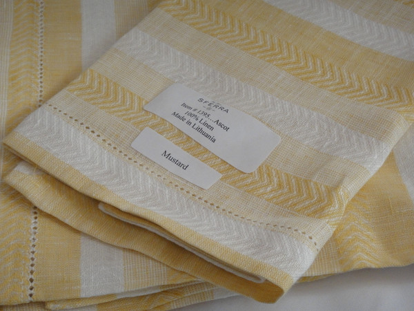 Ascot Four Hemstitched Linen Dinner Napkins by Sferra Mustard New 