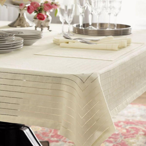 Sferra Bennett  Hemstitch 70x 108  Rectangular Tablecloth  Ecru 100% Linen