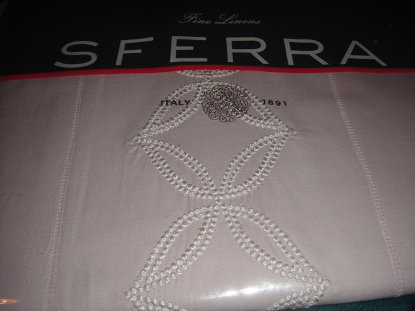 Sferra Cossa Percale Lilac Ash With White embroidery Queen Flat Sheet New