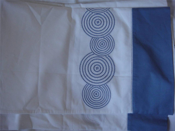 Sferra Ponti 3385 Egyptian Cotton White with Cornflower Blue  King Flat Sheet New