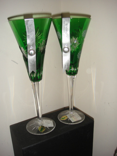 Waterford Snowflake Wishes Courage Emerald Flutes New