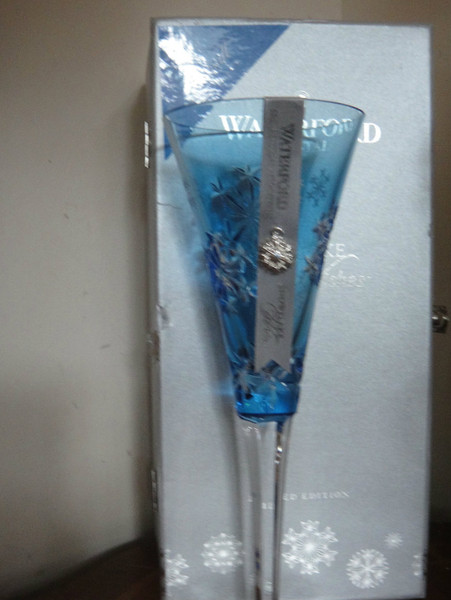 Waterford Wishes Courage Prestige  Goodwill LT Blue Crystal Flute
