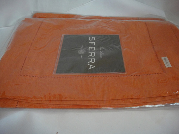 Festival 902 Pure Linen Placemats Tangerine by Sferra 14' x 20" Set  Of 4 New