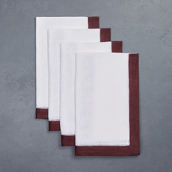 Sferra Filetto Dinner Napkins Set of 4 White Raisin