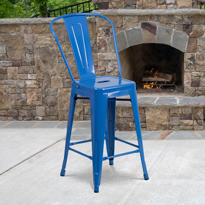 24" Blue Metal Outdoor Stool - 889142013624 24" Blue Metal Outdoor Stool - 889142013624